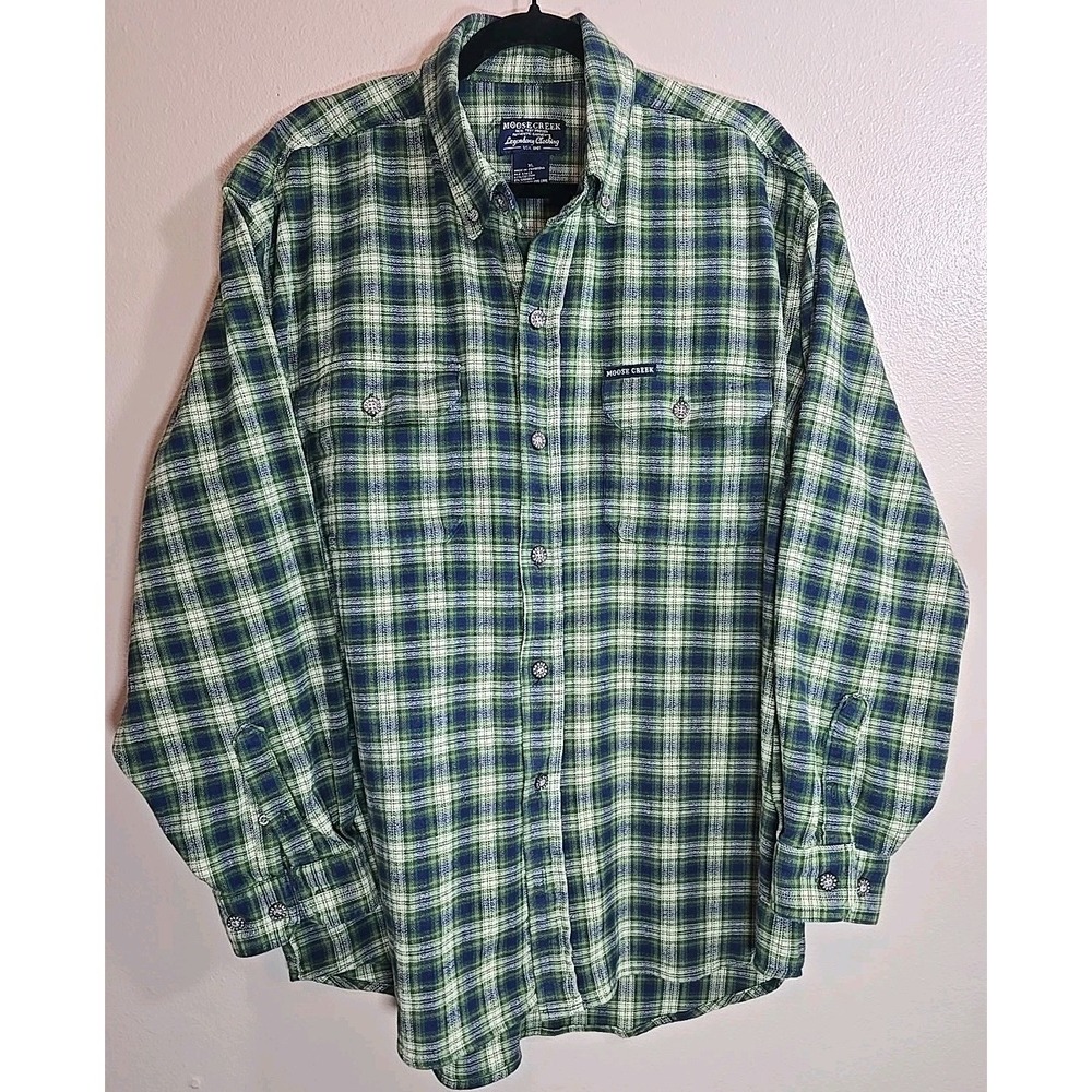 Moose Creek Long Sleeve Flannel Button-Up Mens  Shirt  Size XL Green‎ Plaid